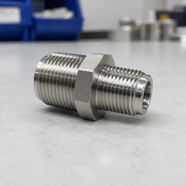 Reducing hex nipple — large-to-small NPT, stainless 316L — EKINSUN