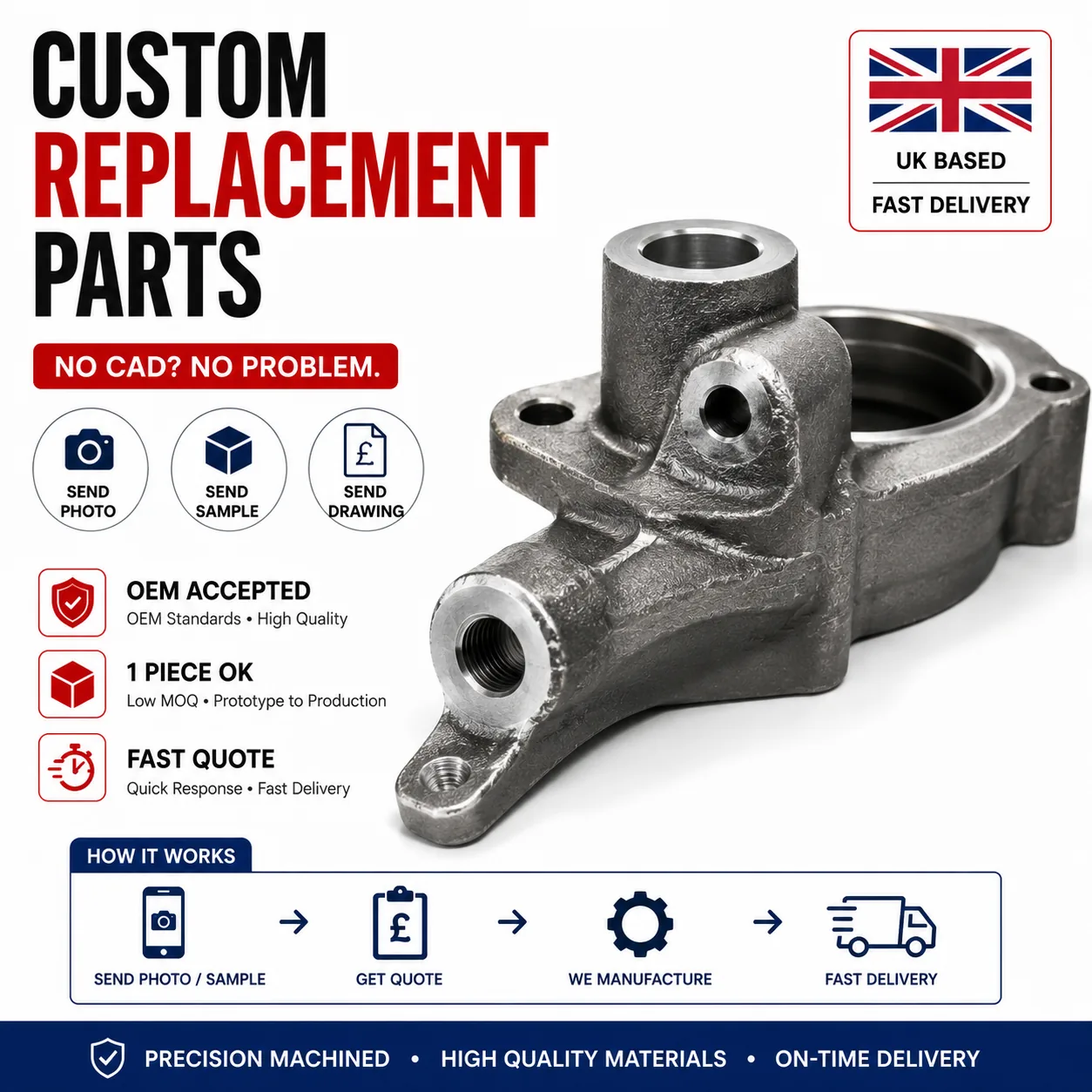 Physical sample reverse engineering by EKINSUN — worn part measured by CMM and reproduced as new